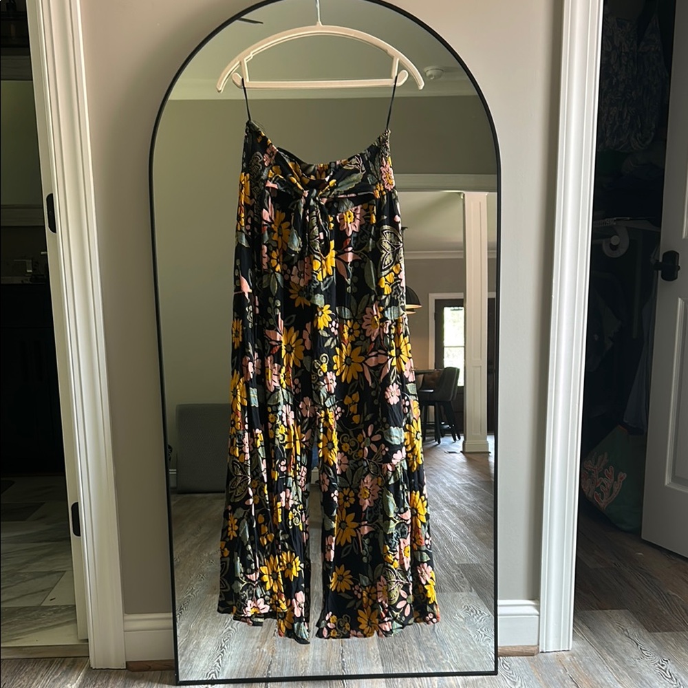 Angie Floral Wide Leg Pants - Black and Yellow